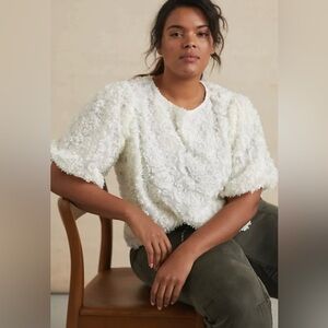 Maeve by Anthropologie Presley Appliqué Off White Floral Puff Sleeve Blouse 2X